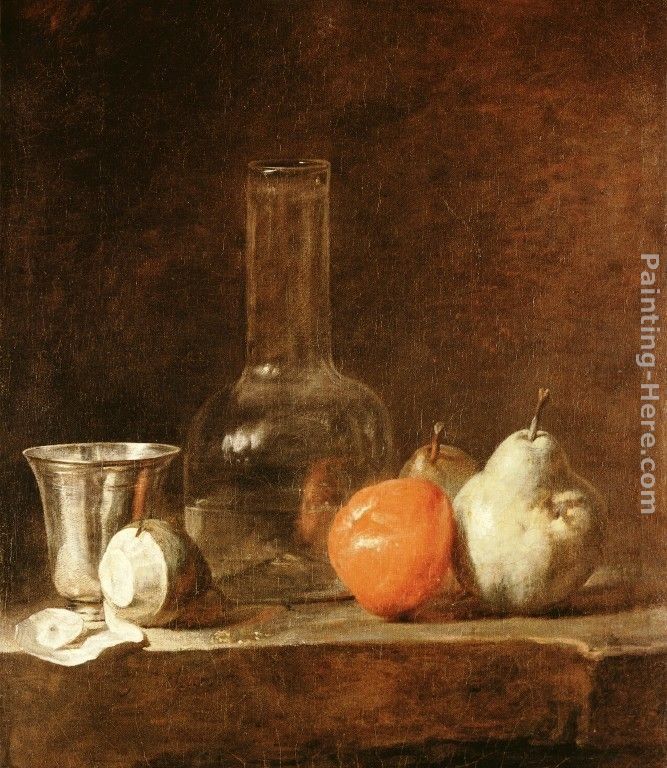 Jean Baptiste Simeon Chardin Still Life with Carafe, Silver Goblet and Fruit